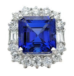 5.82 Carat Square Emerald Cut Tanzanite Ring with Diamonds 14 Karat White Gold