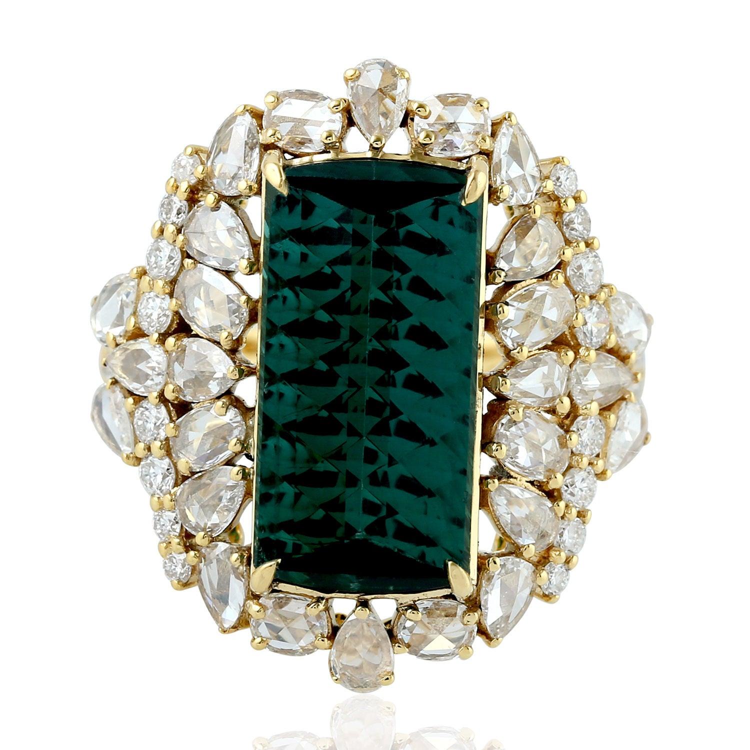 For Sale:  5.82 Carat Tourmaline Diamond 18 Karat Gold Ring 4