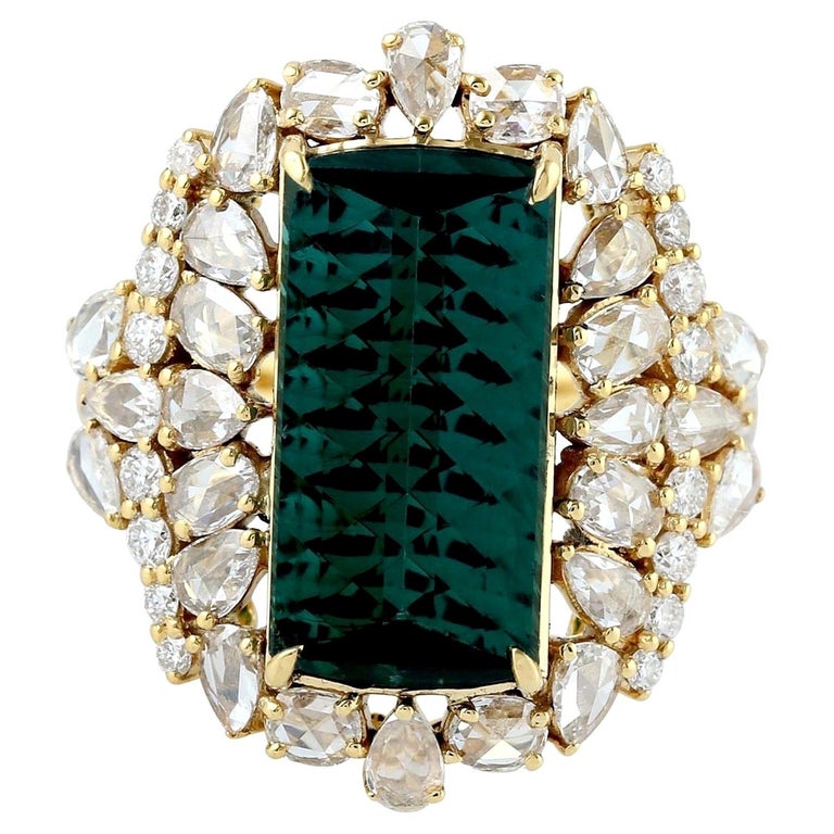 Customizable 5.82 Carat Tourmaline Diamond 18 Karat Gold Ring For Sale ...