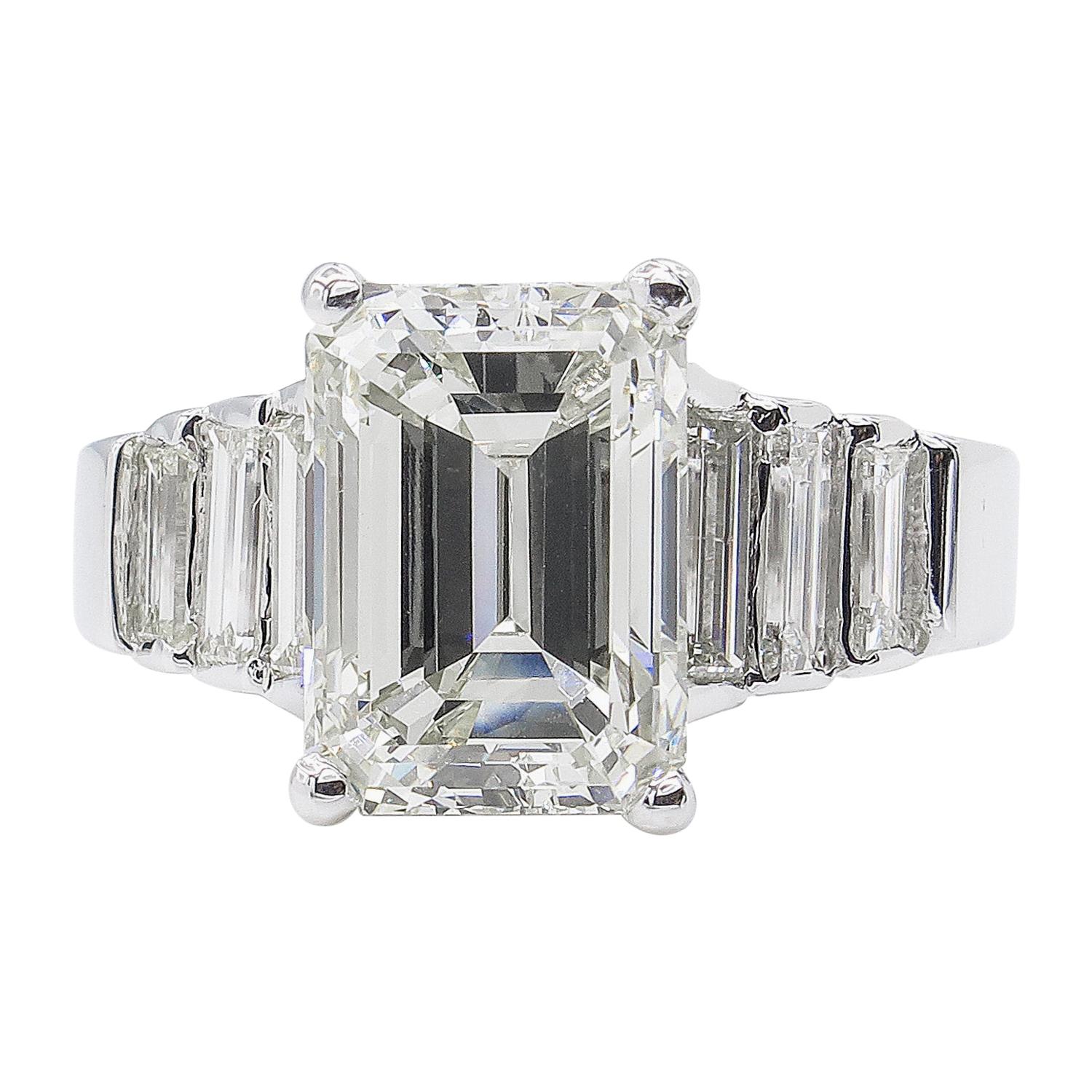 5.82 Carat Vintage Emerald Cut Diamond Engagement Wedding White Gold Ring