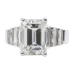 5.82 Carat Retro Emerald Cut Diamond Engagement Wedding White Gold Ring