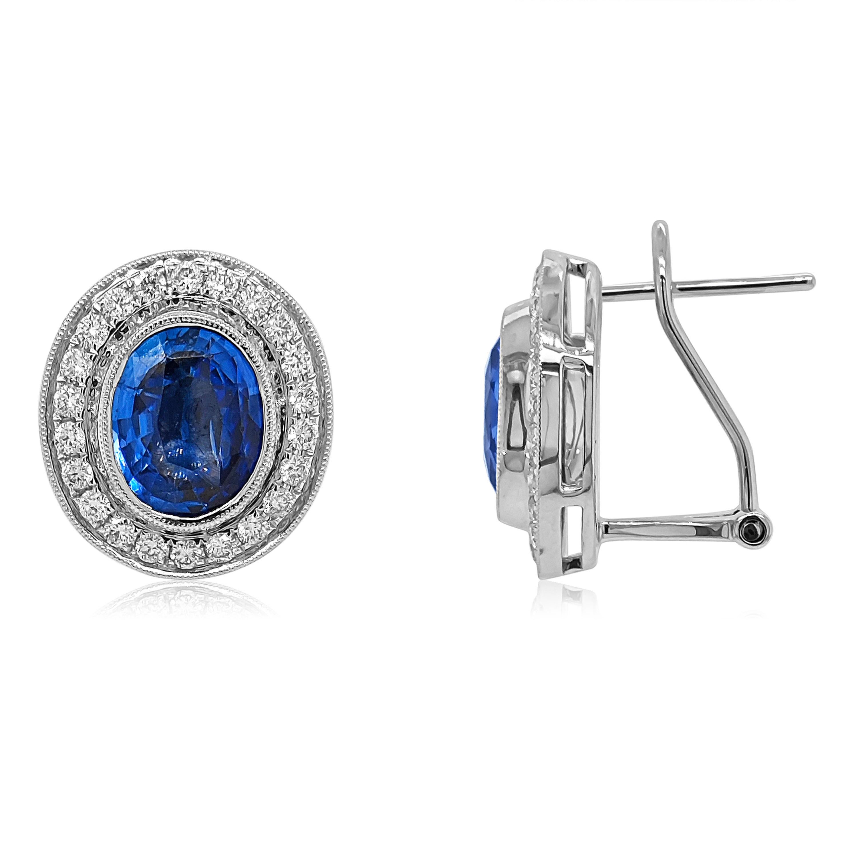 5.82 Carats Sapphire and White Diamond White Gold Earrings In New Condition For Sale In New York, NY