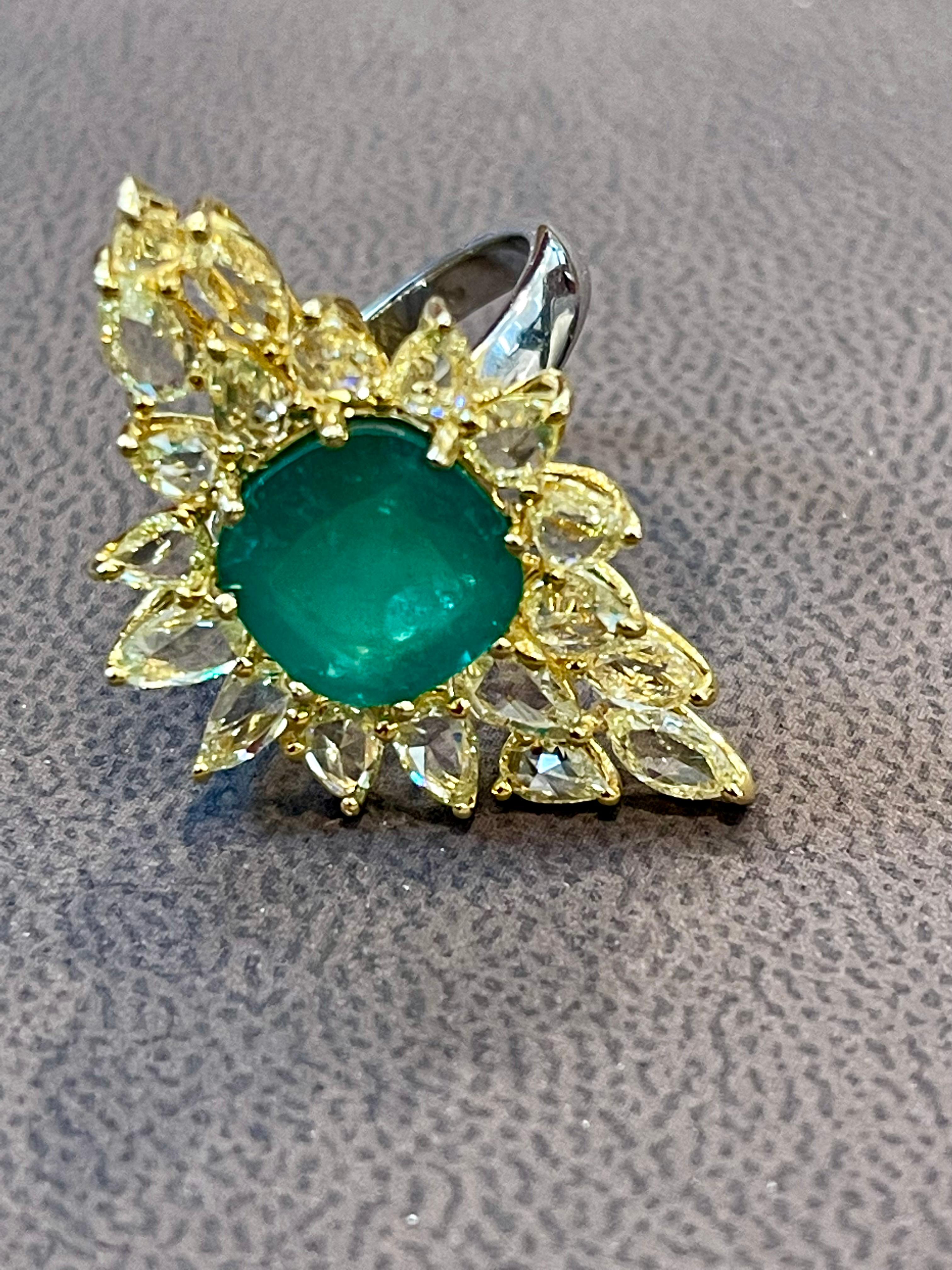 5,82 Karat natürlicher kolumbianischer Smaragd im Kissenschliff & 3 Karat Diamantring im Rosenschliff 18 Kt Damen im Angebot