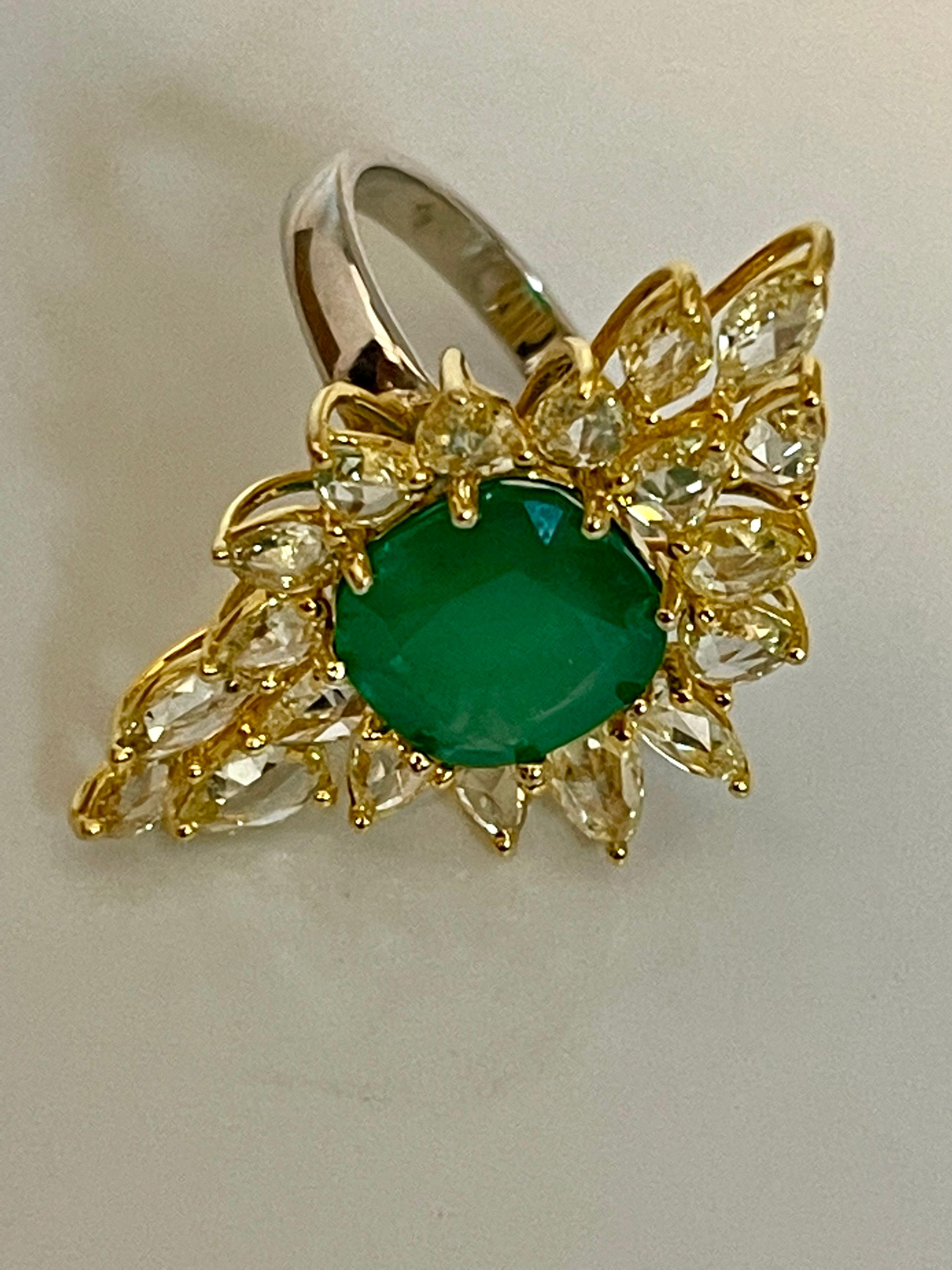 5,82 Karat natürlicher kolumbianischer Smaragd im Kissenschliff & 3 Karat Diamantring im Rosenschliff 18 Kt im Angebot 5