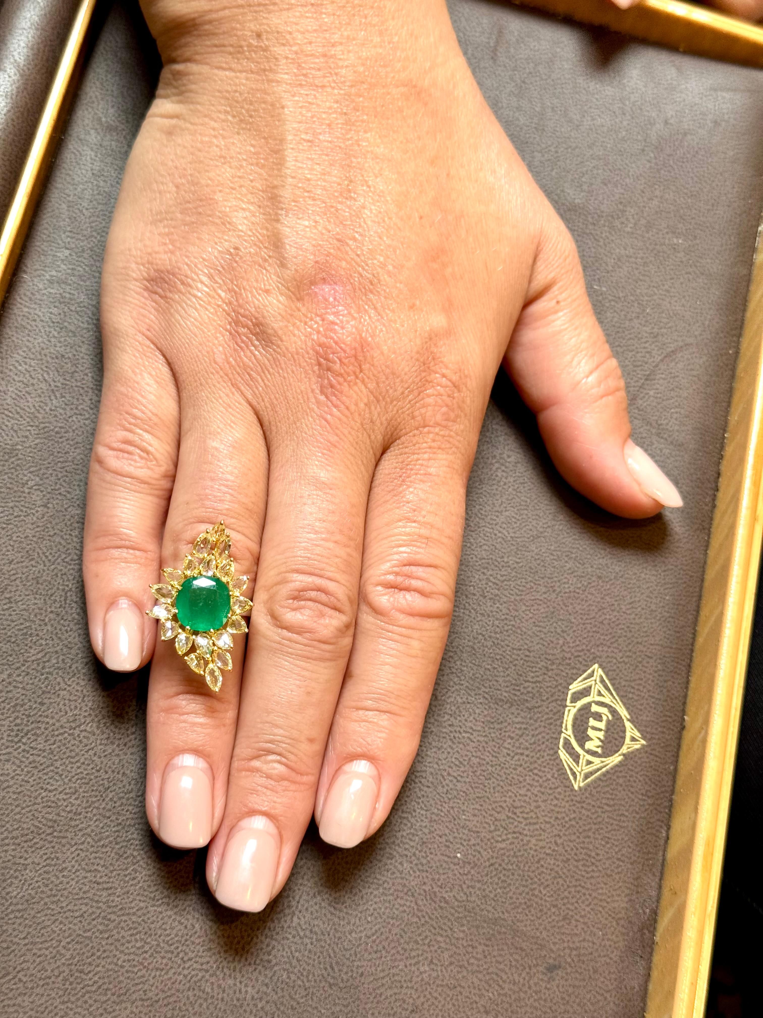 5,82 Karat natürlicher kolumbianischer Smaragd im Kissenschliff & 3 Karat Diamantring im Rosenschliff 18 Kt im Angebot 15