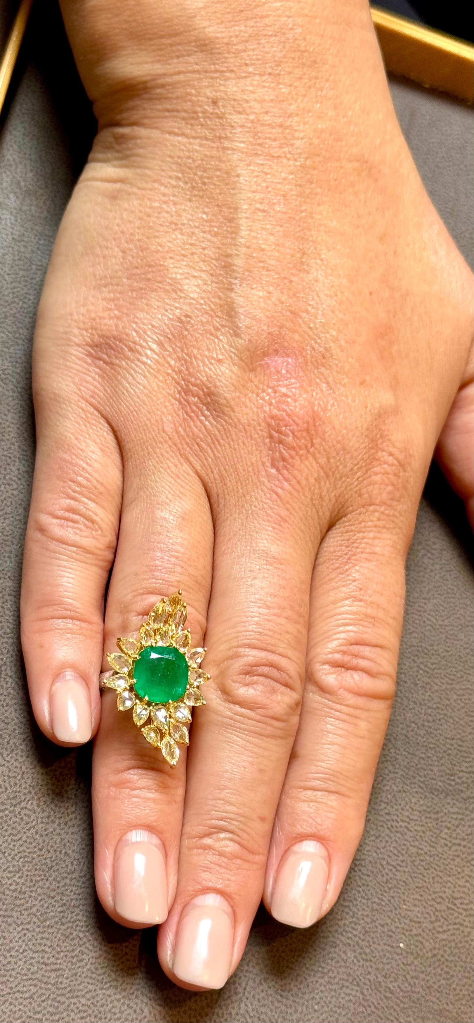 5,82 Karat natürlicher kolumbianischer Smaragd im Kissenschliff & 3 Karat Diamantring im Rosenschliff 18 Kt im Angebot 16