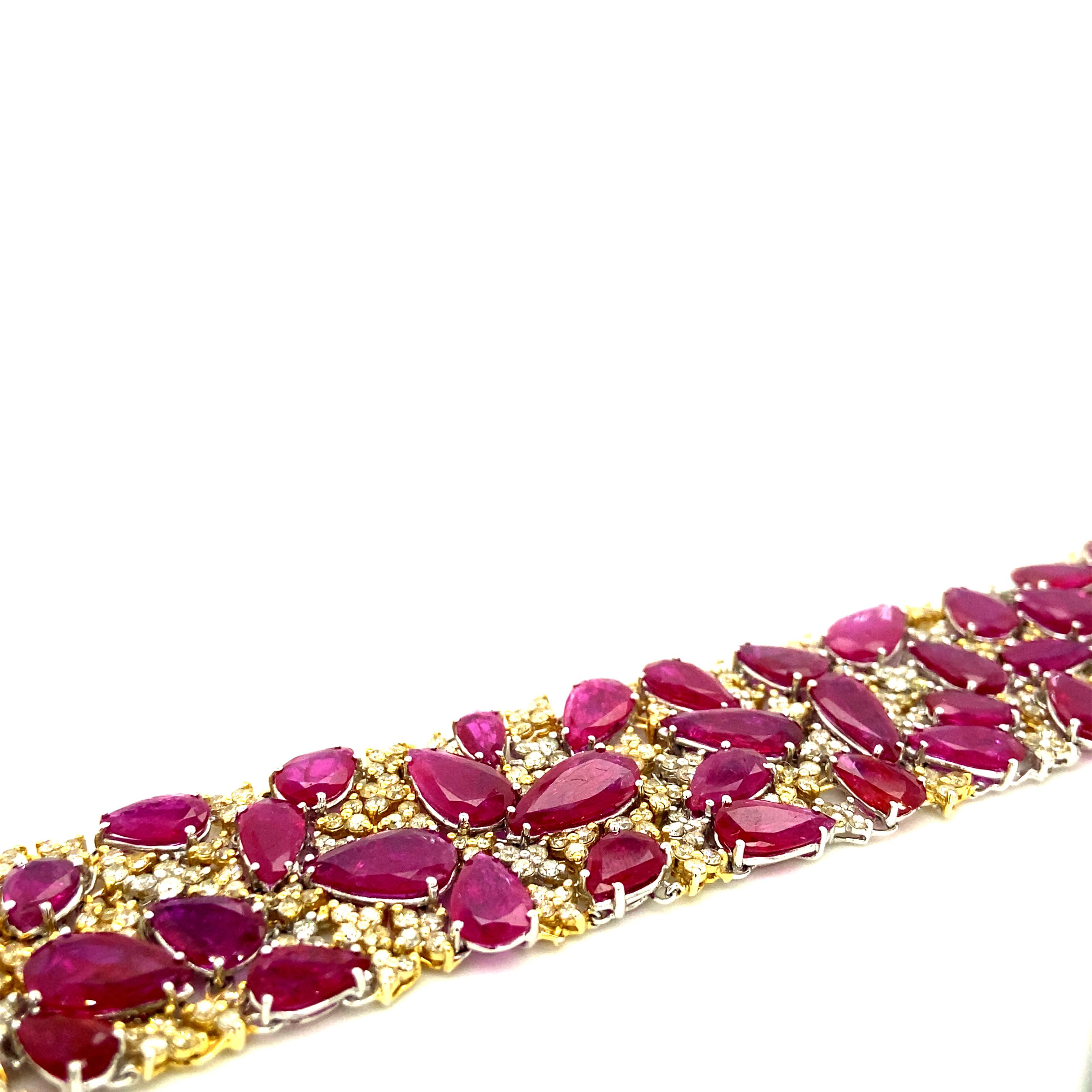 58.24 Carat Pear-Shaped Ruby and Yellow Diamond Gold Bracelet 1