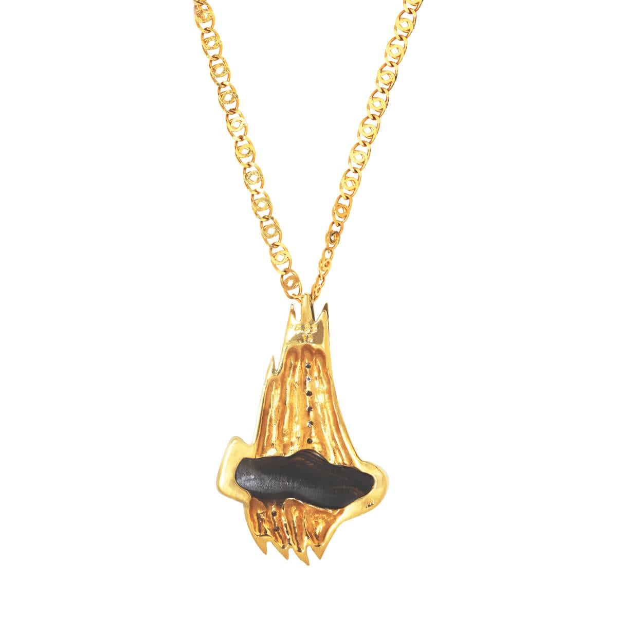 Cabochon 5.82ct Black Boulder Opal, Diamond & 18K Gold Necklace For Sale