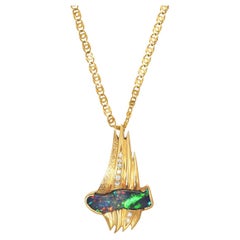 5,82ct Schwarzer Boulder Opal, Diamant & 18K Gold Halskette
