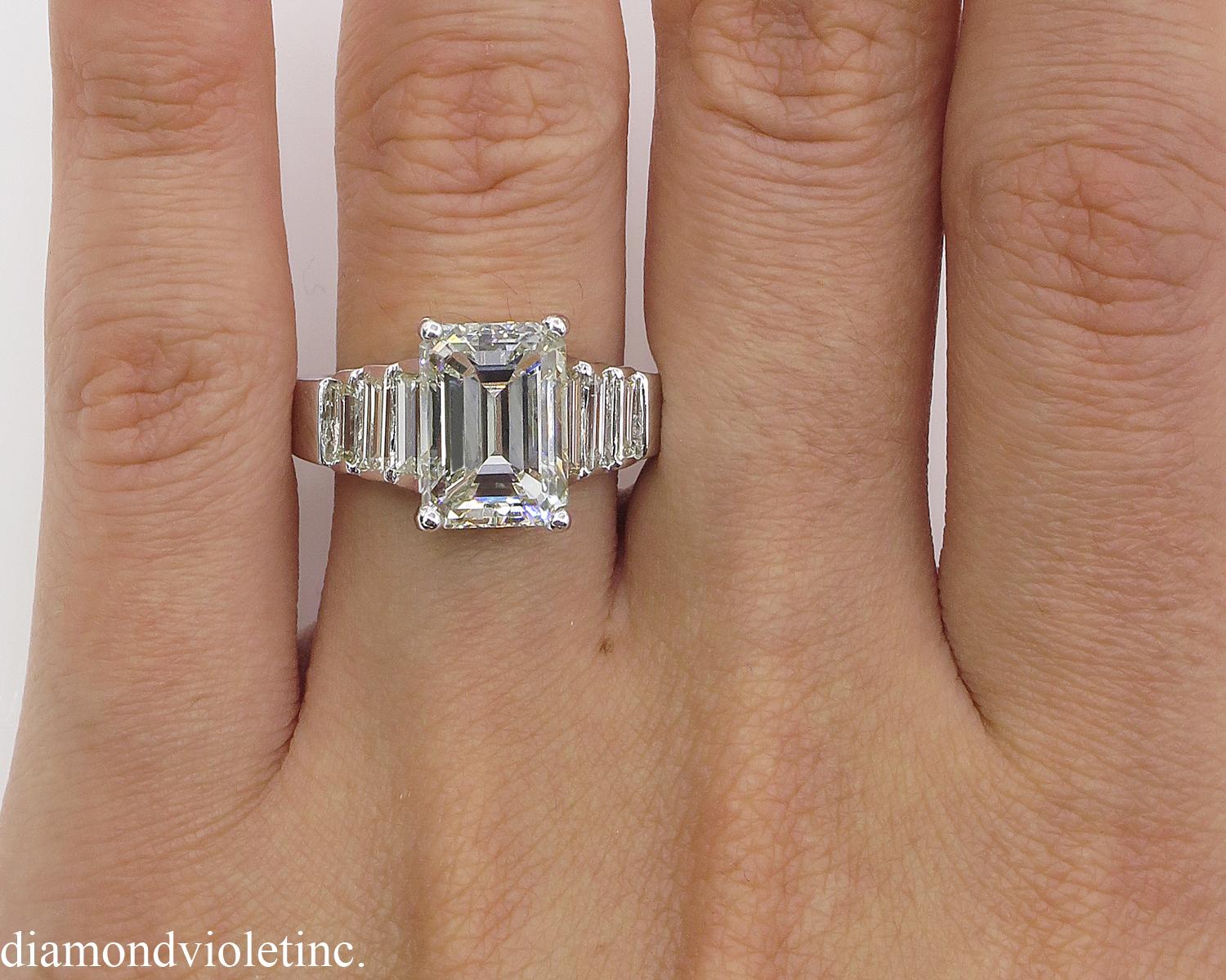 5.82 Carat Vintage Emerald Cut Diamond Engagement Wedding White Gold Ring 6