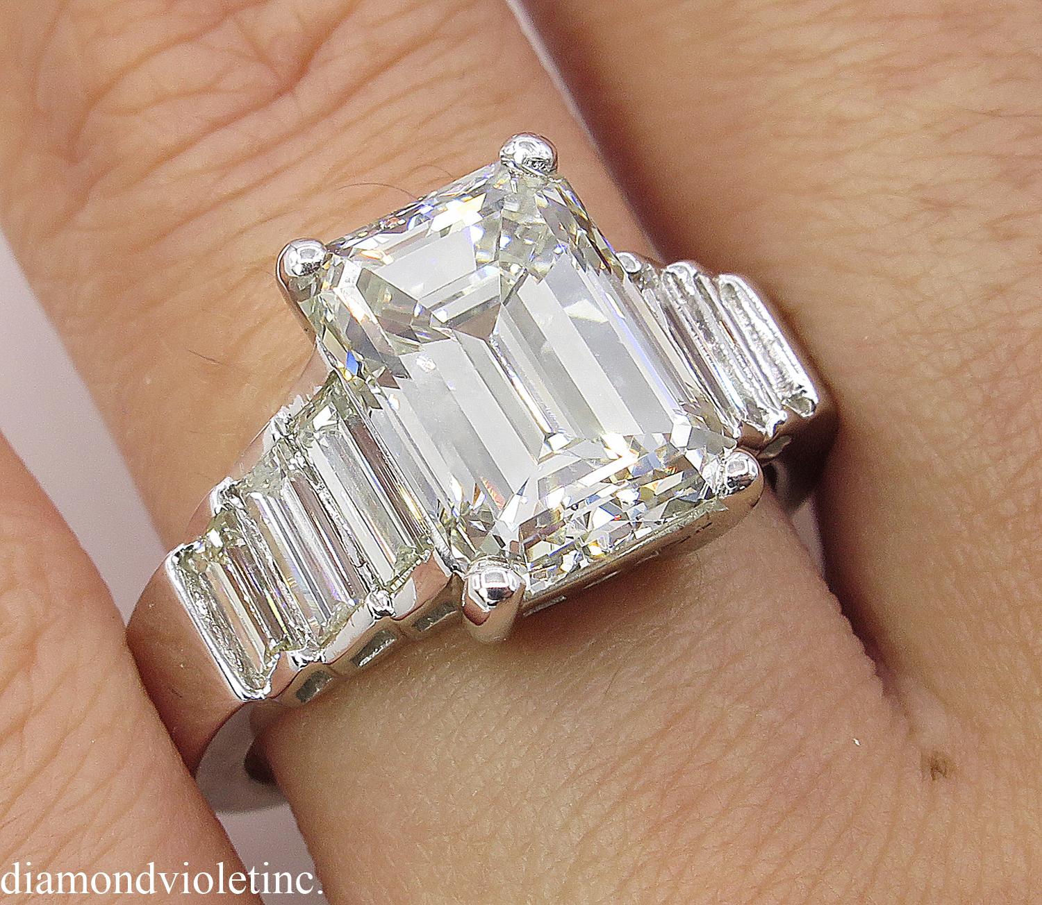 5.82 Carat Vintage Emerald Cut Diamond Engagement Wedding White Gold Ring 7