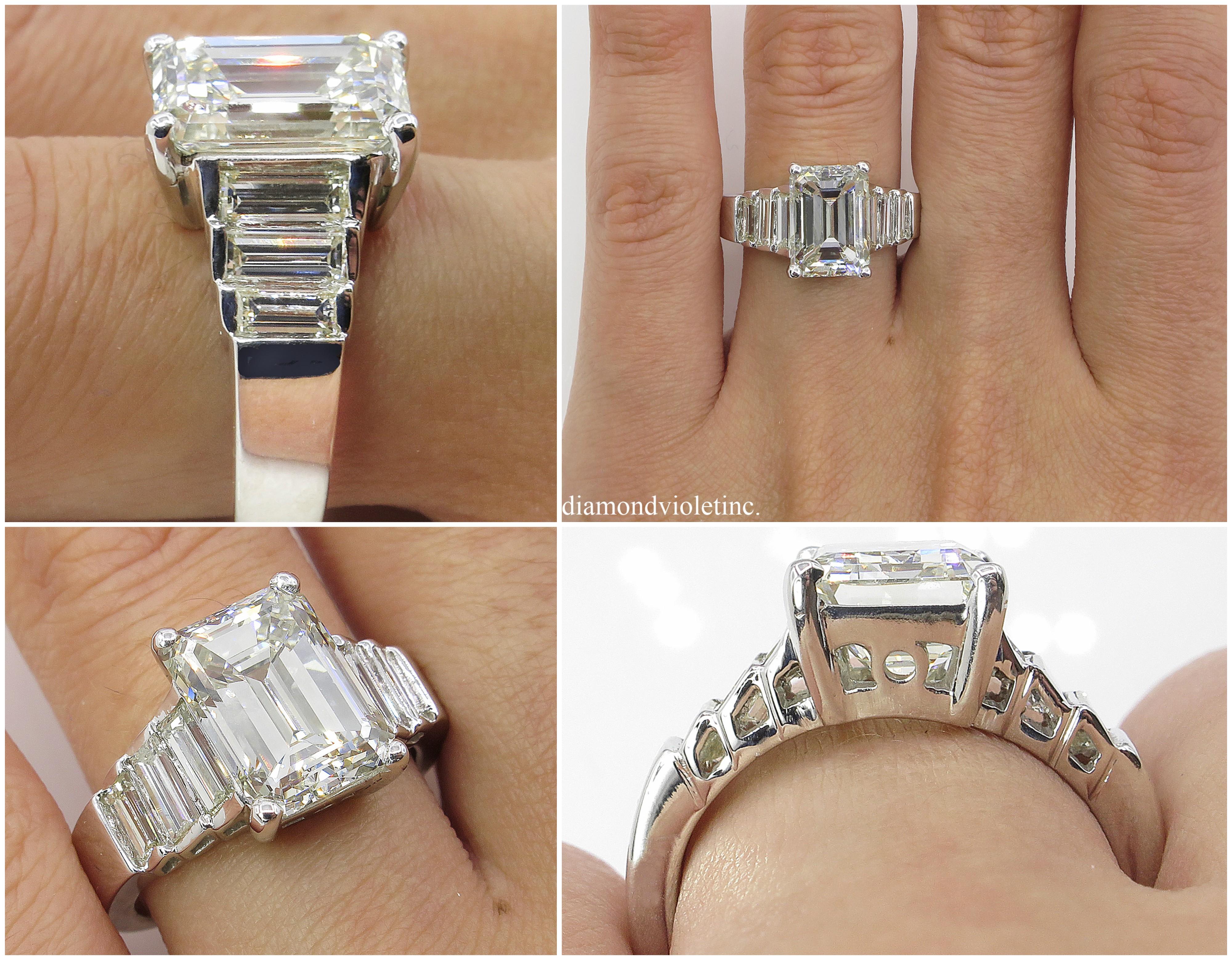 5.82 Carat Vintage Emerald Cut Diamond Engagement Wedding White Gold Ring 8