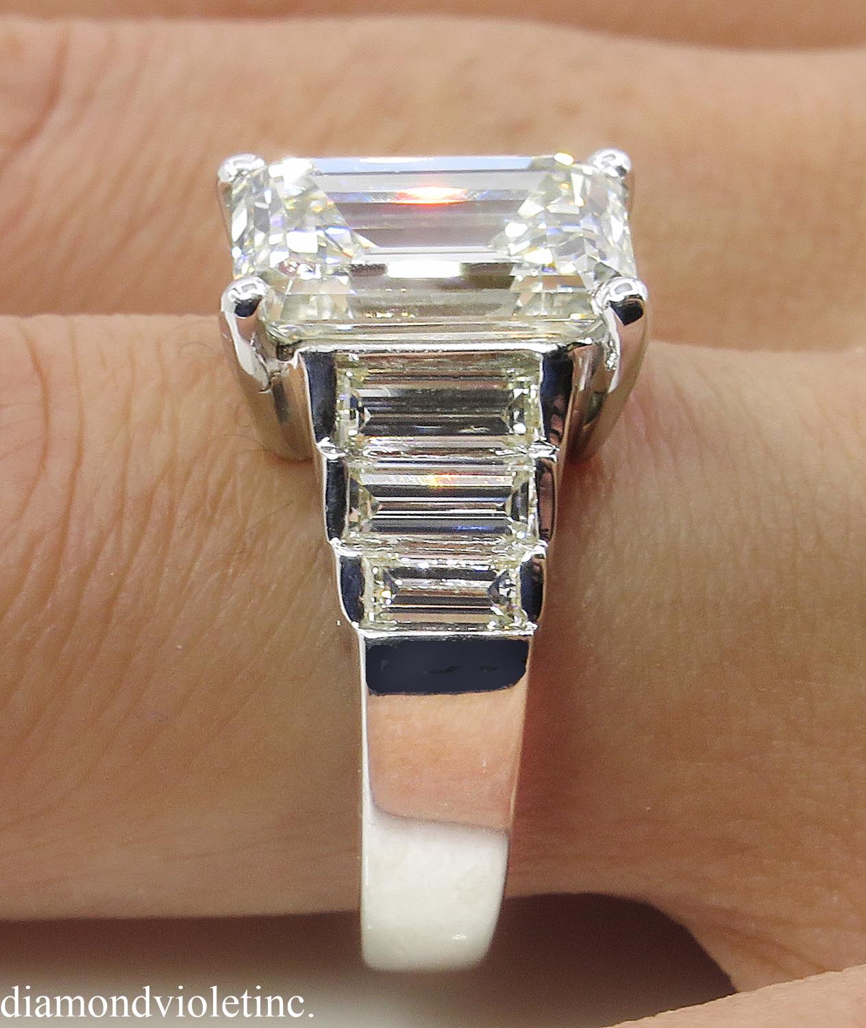 5.82 Carat Vintage Emerald Cut Diamond Engagement Wedding White Gold Ring 9