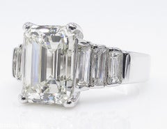 5.82 Carat Vintage Emerald Cut Diamond Engagement Wedding White Gold Ring
