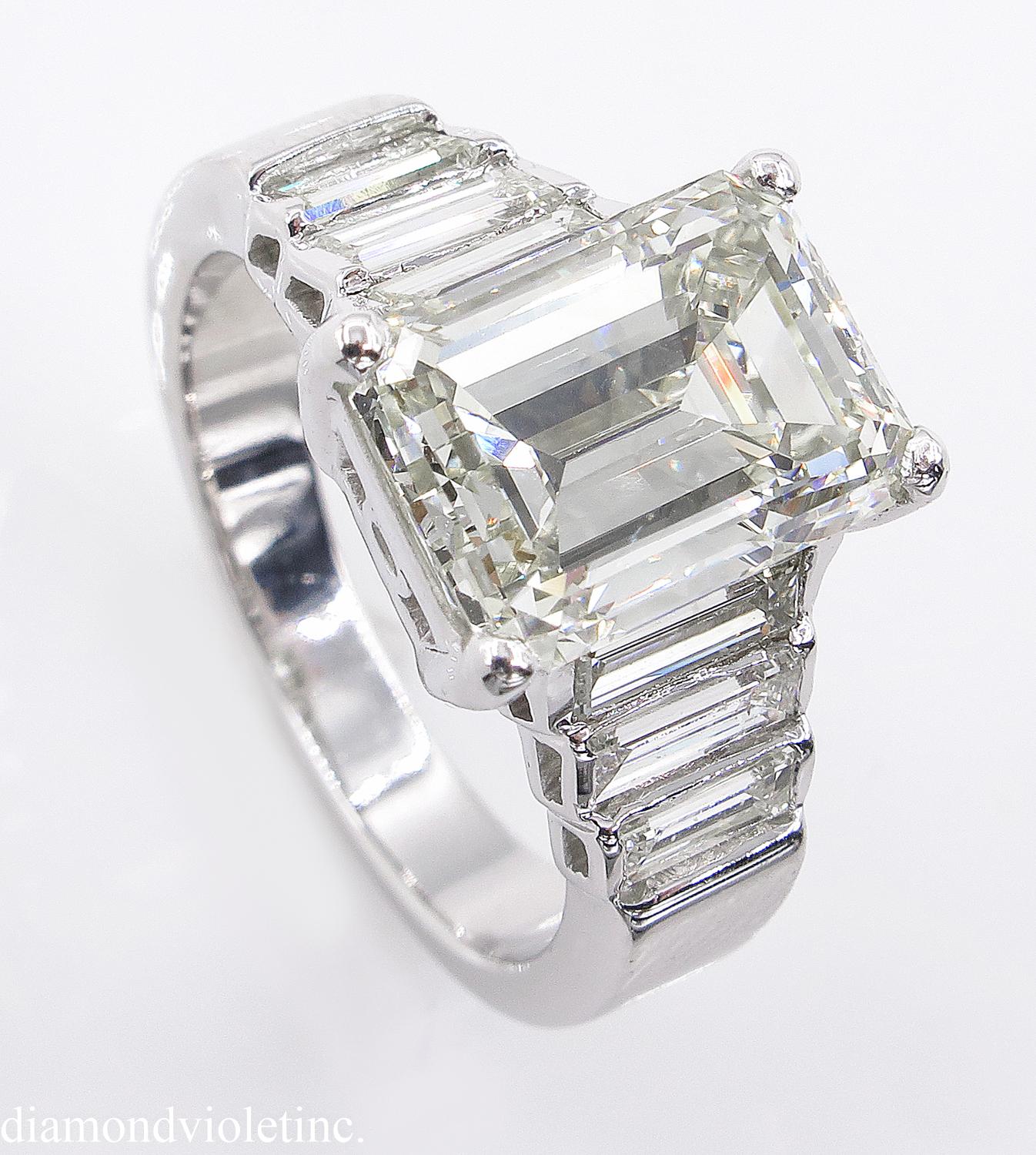 5.82 Carat Vintage Emerald Cut Diamond Engagement Wedding White Gold Ring In Good Condition In New York, NY