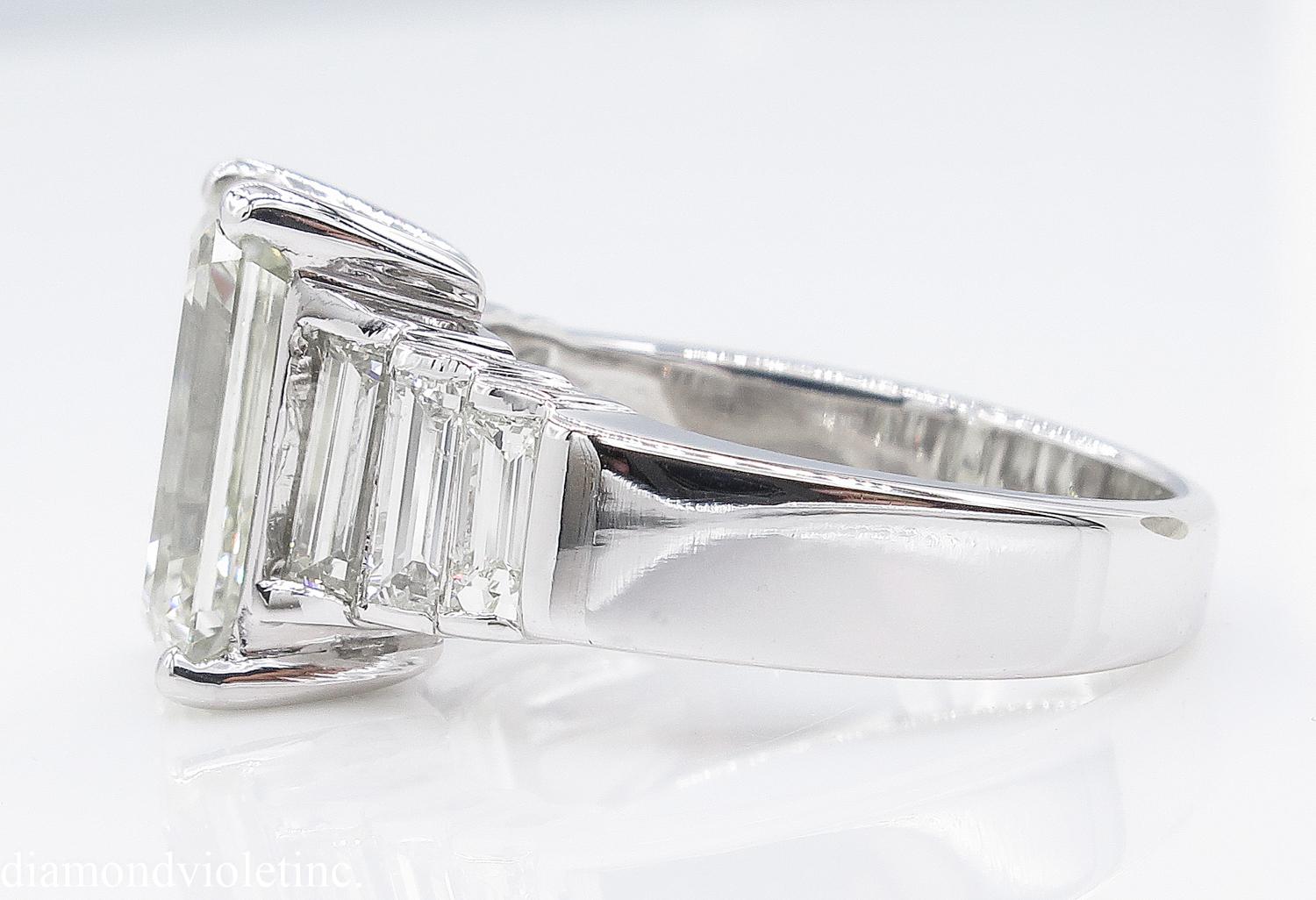 5.82 Carat Vintage Emerald Cut Diamond Engagement Wedding White Gold Ring 1