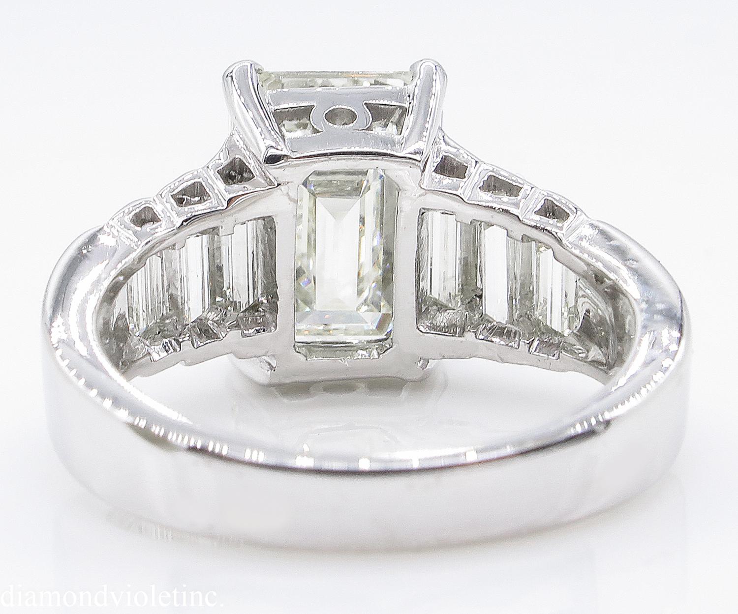5.82 Carat Vintage Emerald Cut Diamond Engagement Wedding White Gold Ring 2