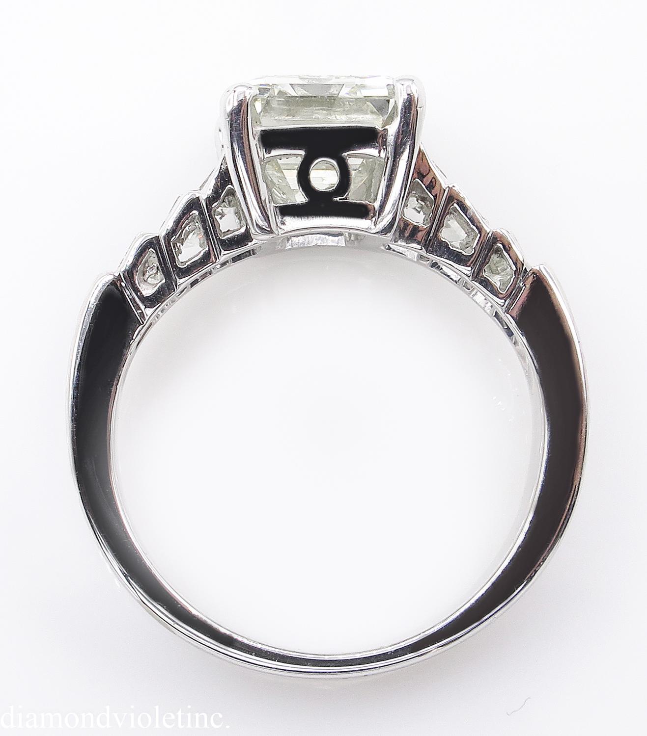 5.82 Carat Vintage Emerald Cut Diamond Engagement Wedding White Gold Ring 3