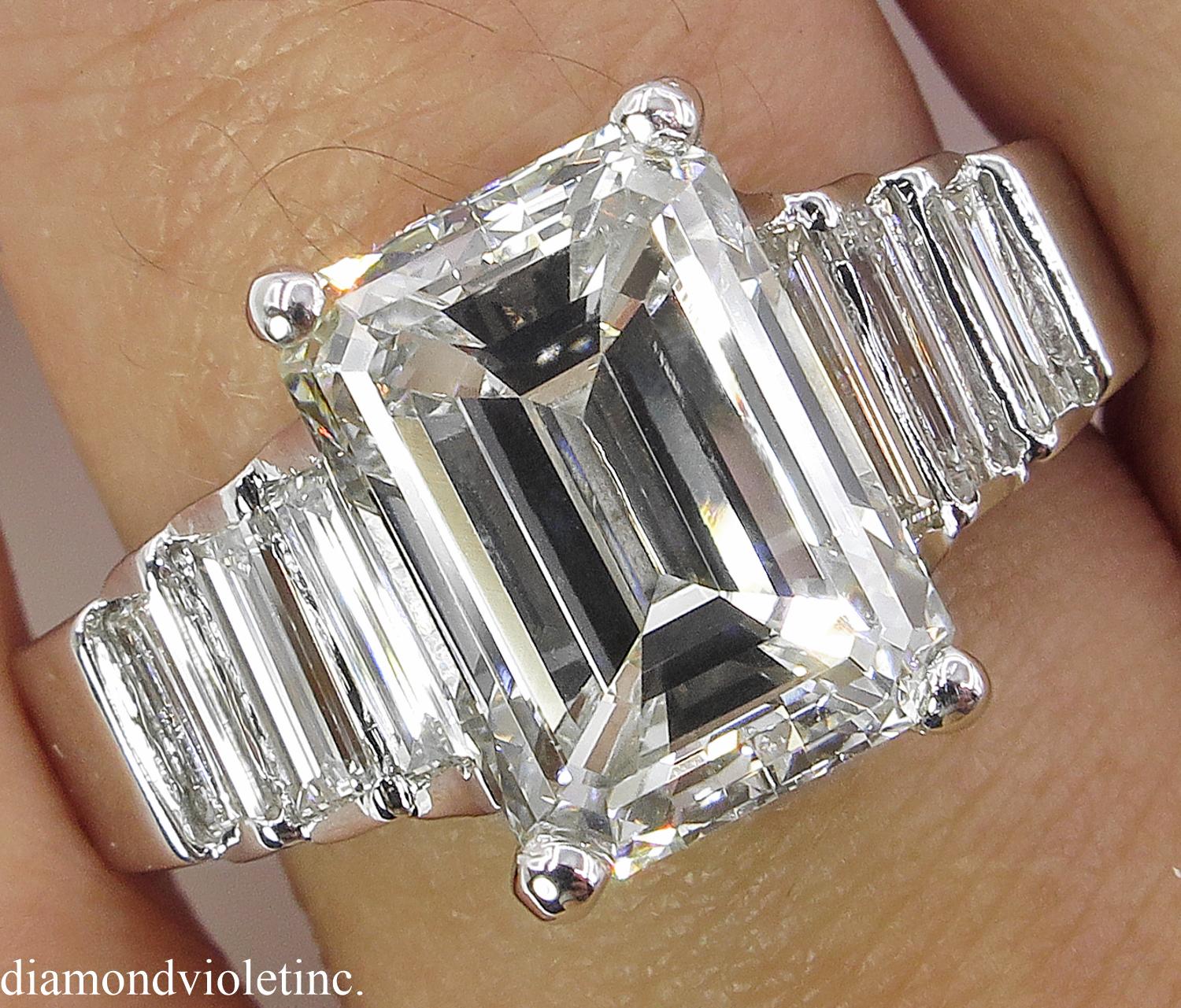 5.82 Carat Vintage Emerald Cut Diamond Engagement Wedding White Gold Ring 4