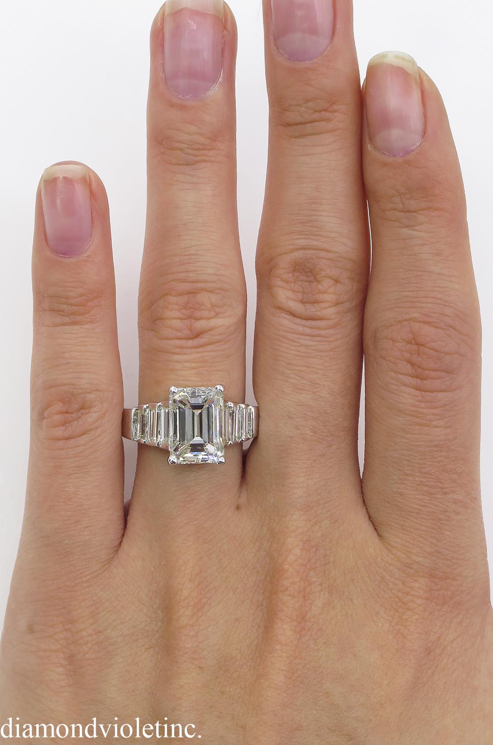 5.82 Carat Vintage Emerald Cut Diamond Engagement Wedding White Gold Ring 5