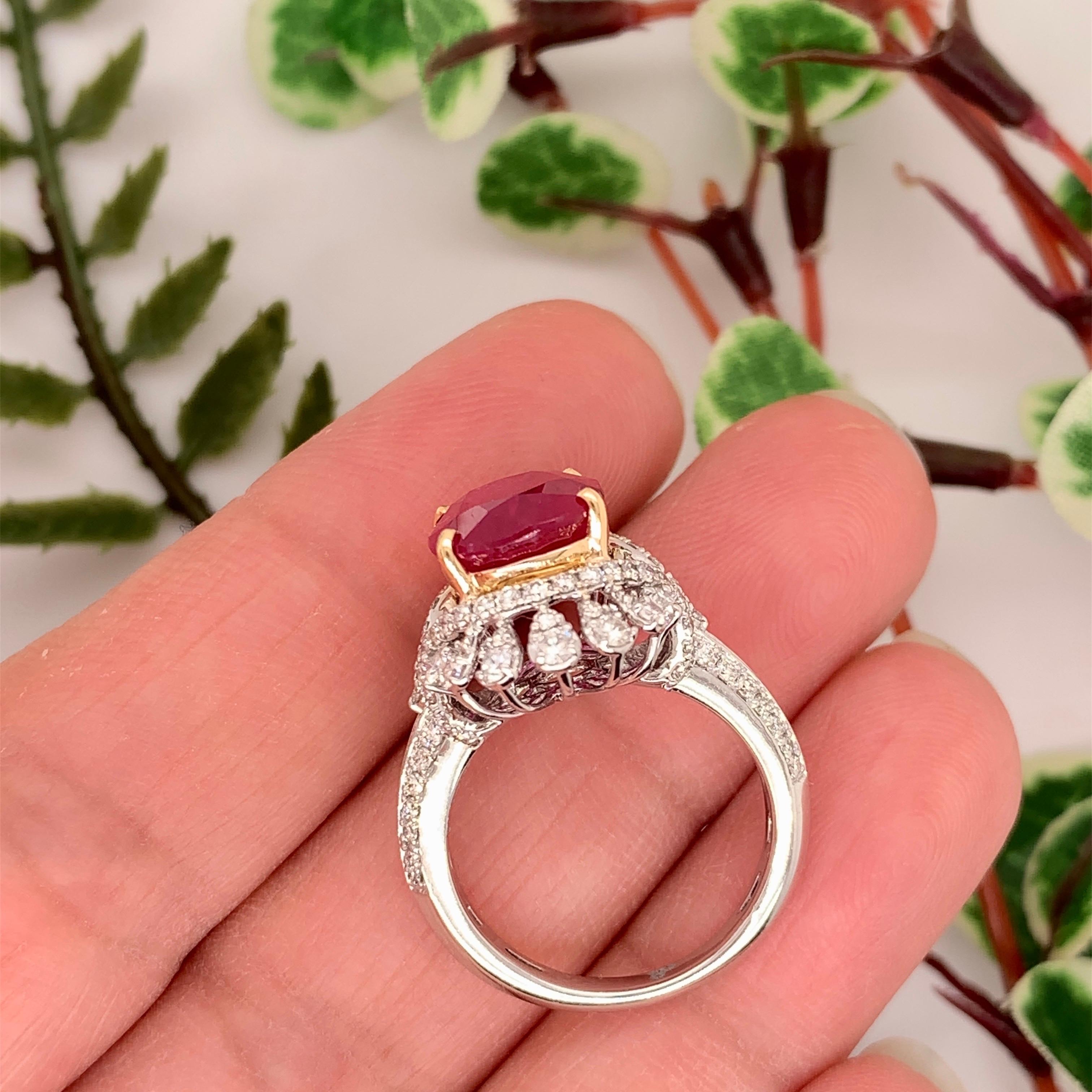 Women's or Men's 5.83 Carat Mozambique Ruby Cocktail Ring