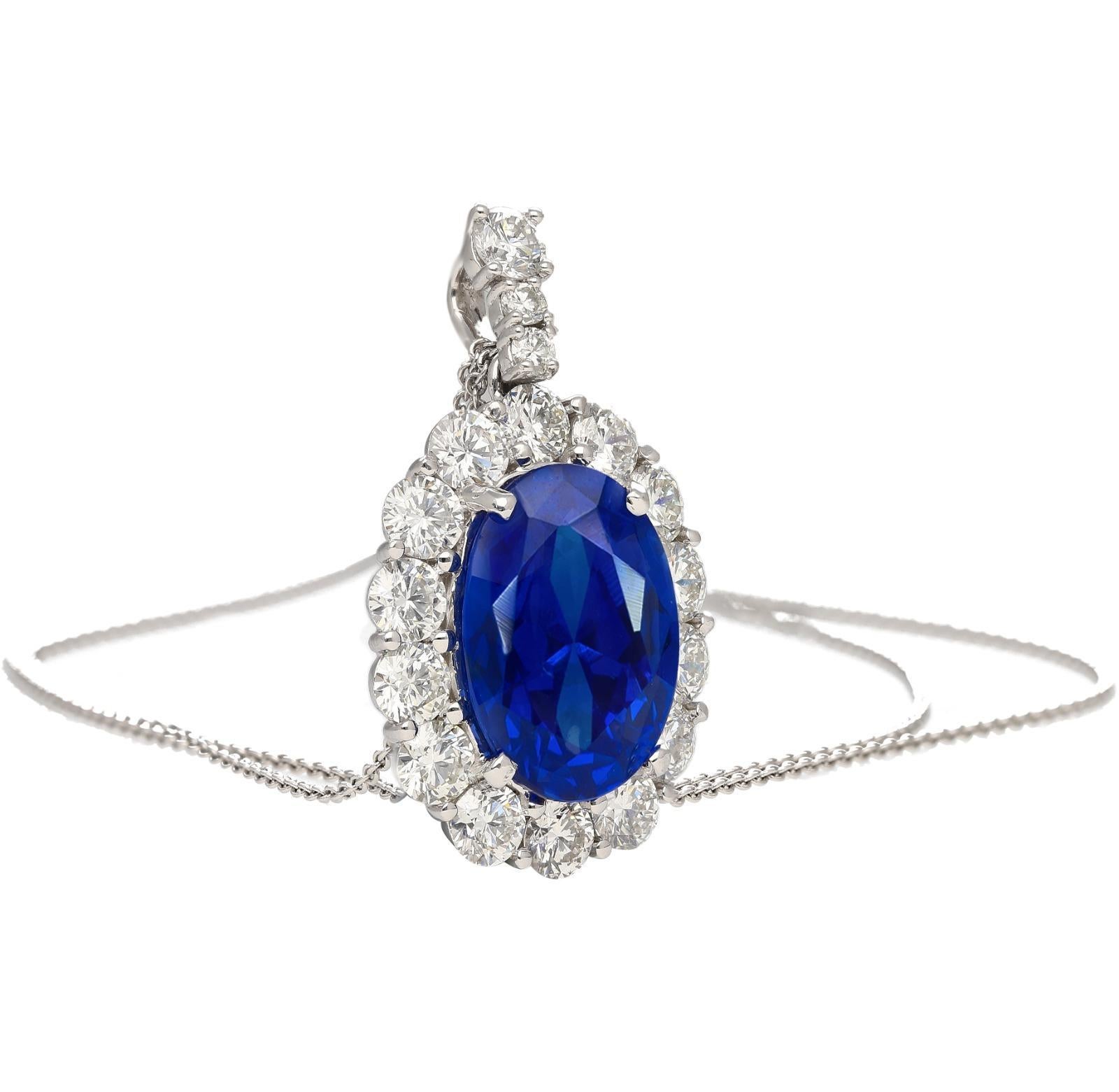 5.83 Carat Oval No Heat Sri Lanka Blue Sapphire & Diamond Pendant in Platinum For Sale 2