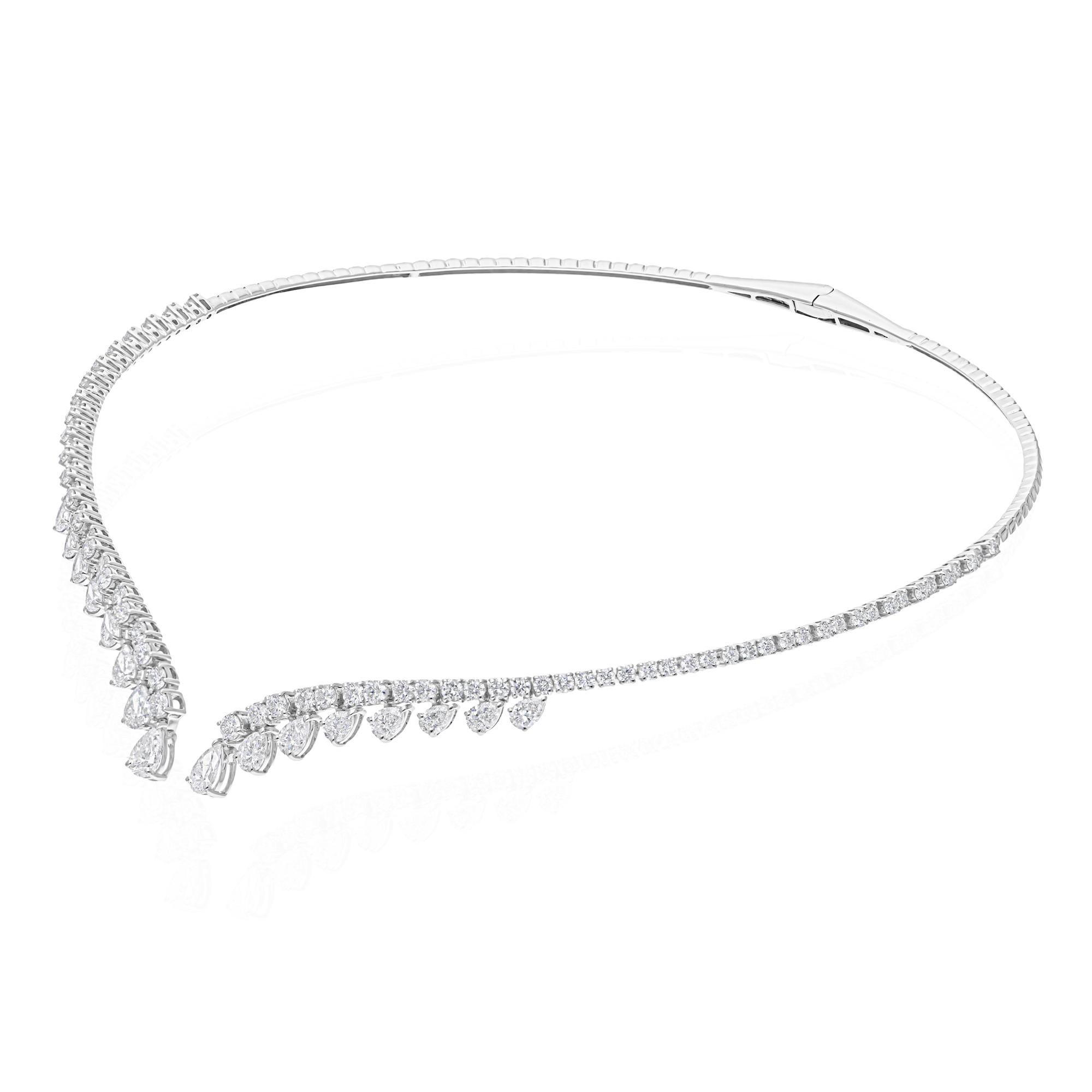 Moderno 5,83 carati SI/H Pear Round Diamond Open Choker Necklace Gioielli in oro bianco 14k in vendita
