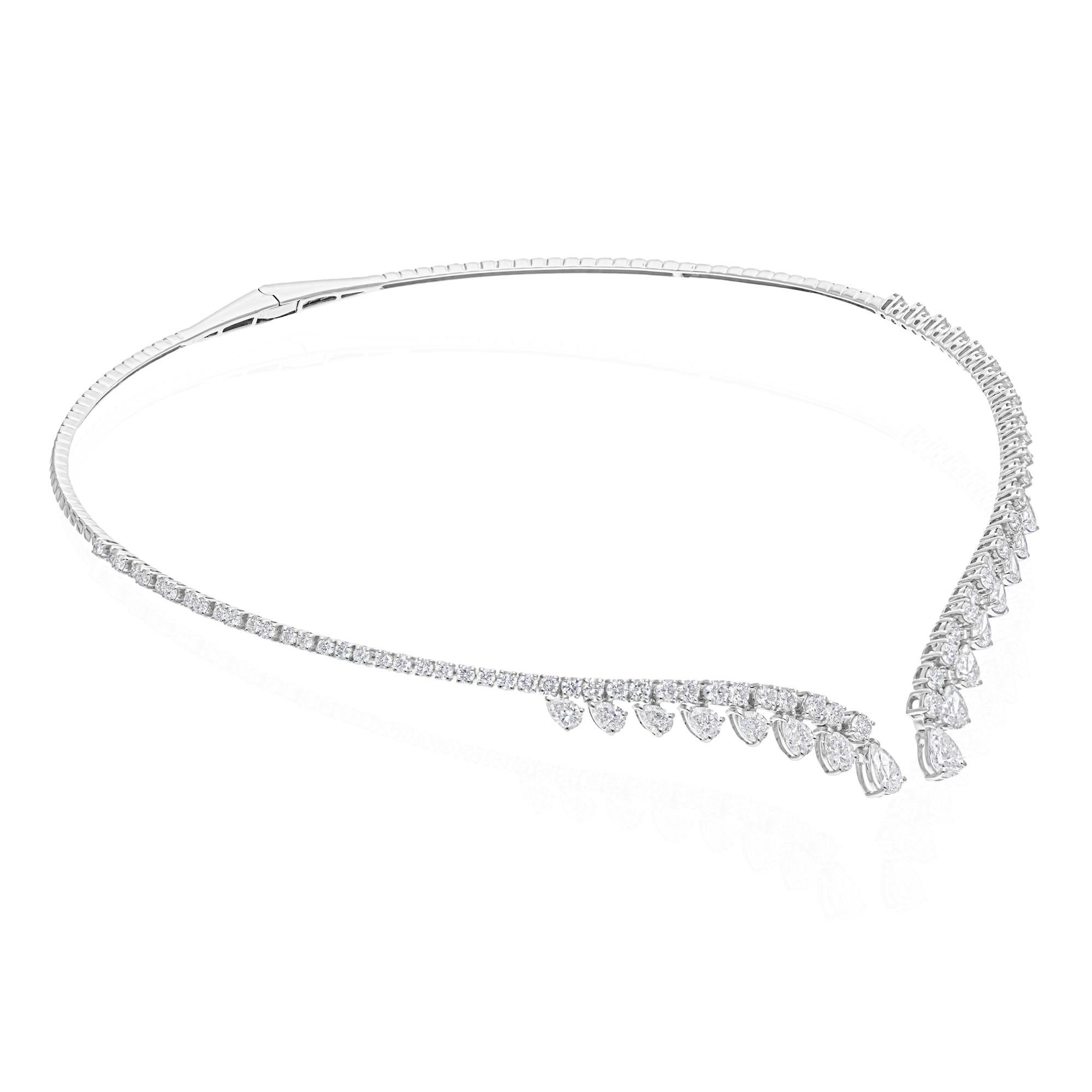 Taglio a goccia 5,83 carati SI/H Pear Round Diamond Open Choker Necklace Gioielli in oro bianco 14k in vendita