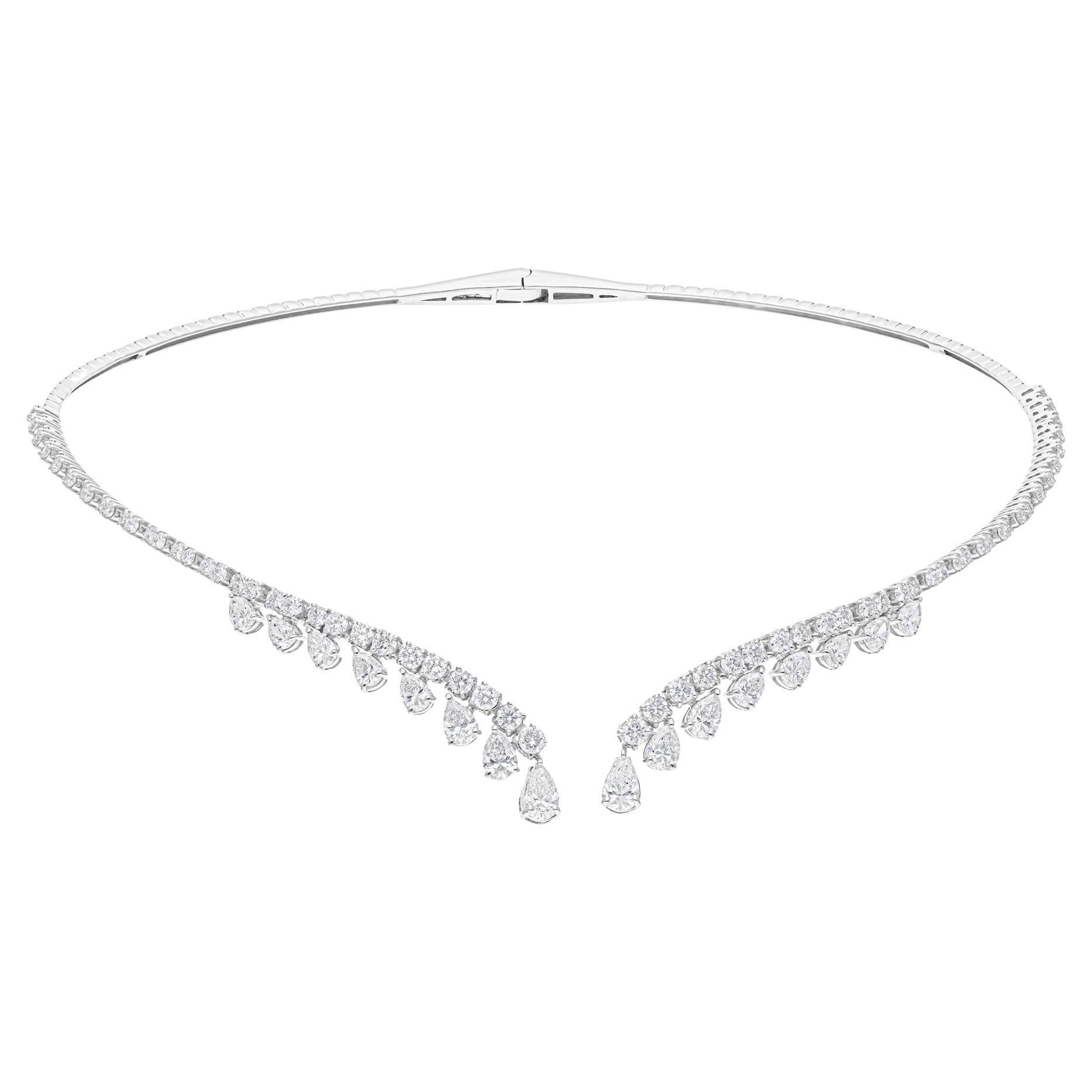 5.83 Carat SI/H Pear Round Diamond Open Choker Necklace 14k White Gold Jewelry