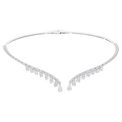 5.83 Carat SI/H Pear Round Diamond Open Choker Necklace 14k White Gold Jewelry