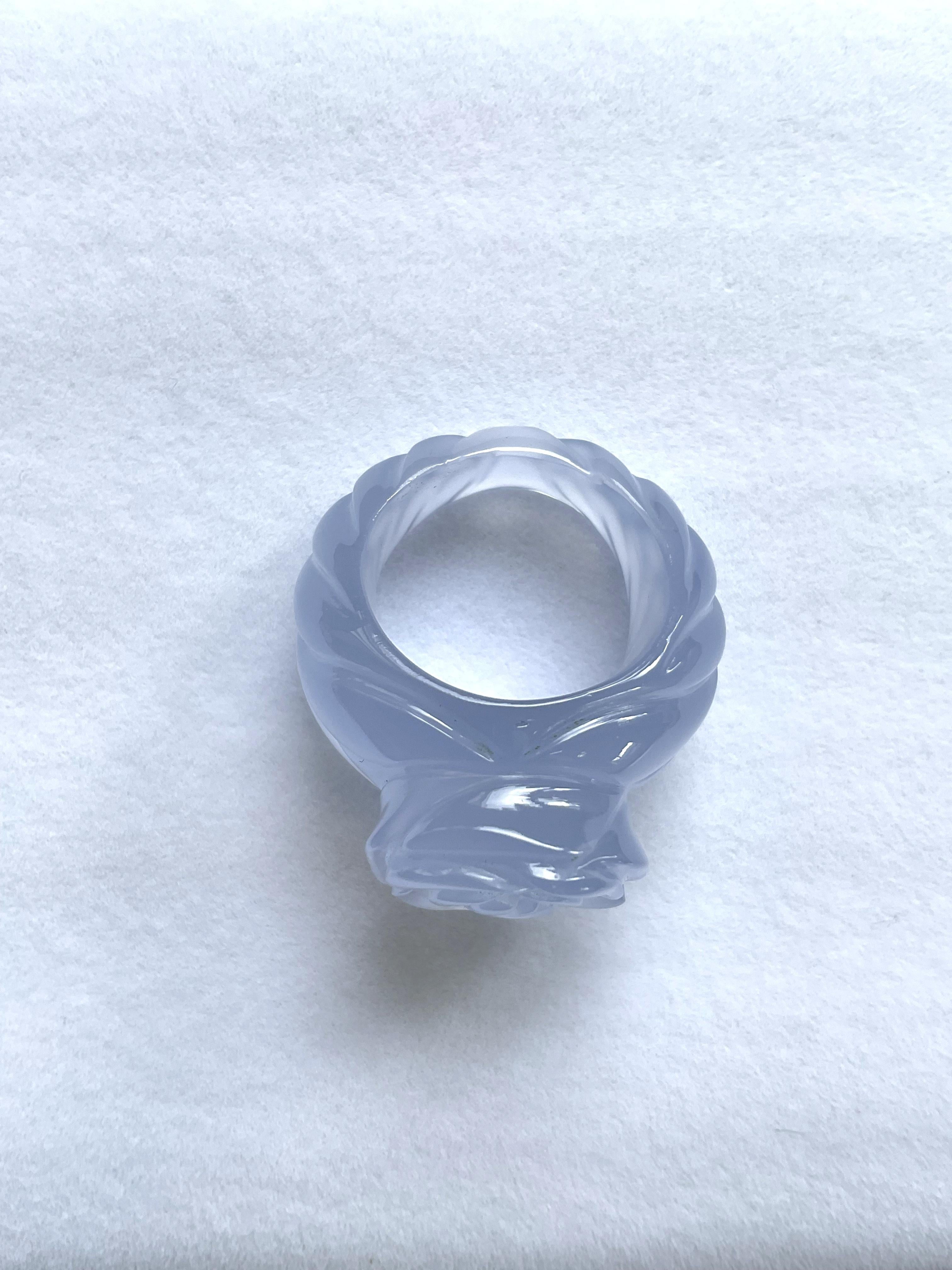 58.30 carats Chalcedony Flower Carved Top Quality Ring Natural Gemstone For Sale 1