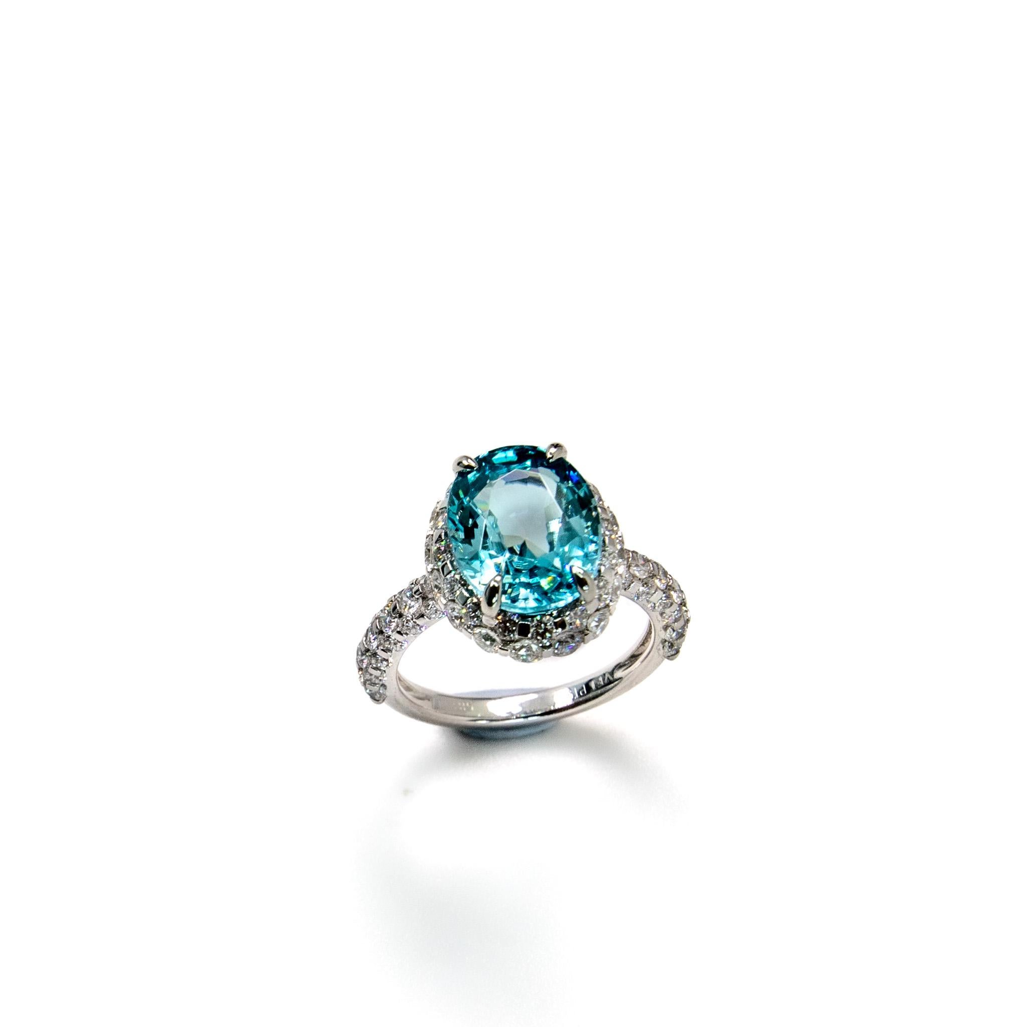 Women's Oval Blue Zircon and Diamond Cocktail Ring For Sale