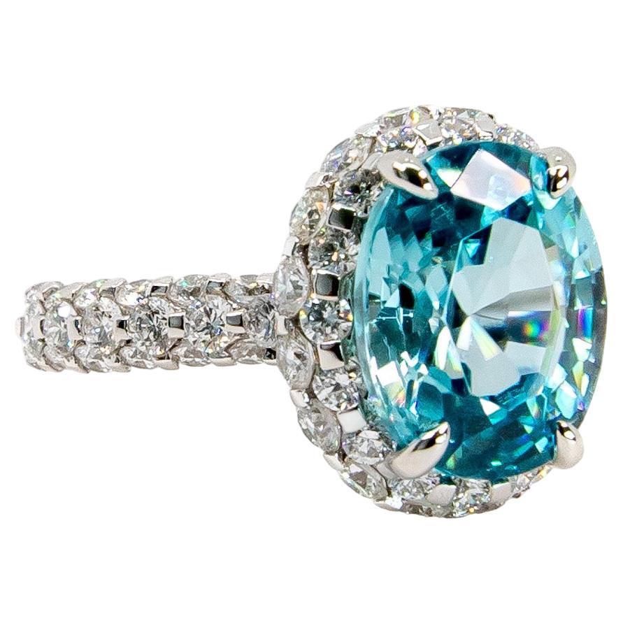 Oval Blue Zircon and Diamond Cocktail Ring For Sale