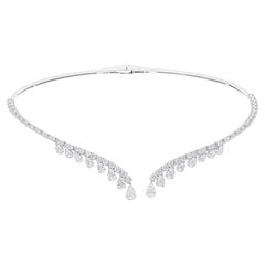5.83Ct Natural Diamond Pear Drop Choker Necklace 14k White Gold Fine Jewelry