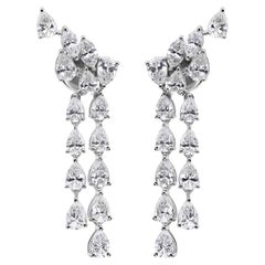 5.83 Carat Pear Cut Si/H Diamond Climber Drop Earrings 18 Karat White Gold