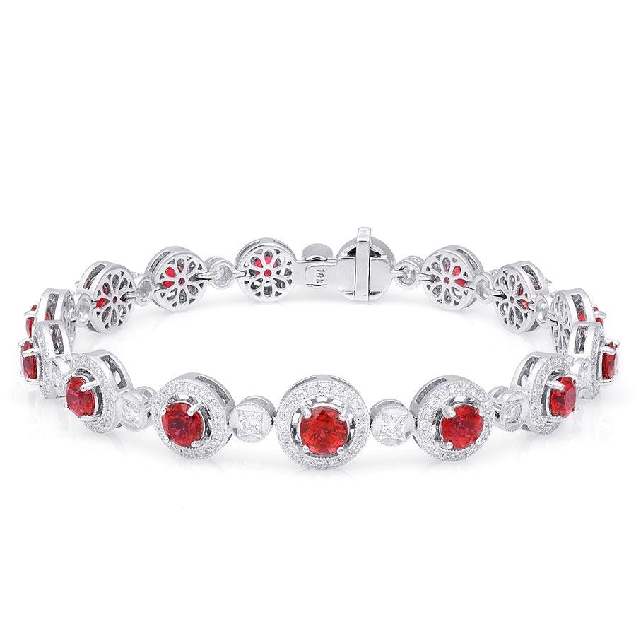 Mixed Cut 5.84 Сarats Red Spinel Diamonds set in 18K White Gold Bracelet For Sale