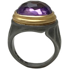 5.84 Carat Amethyst Cocktail Ring in 18 Karat Yellow Gold and Sterling Silver