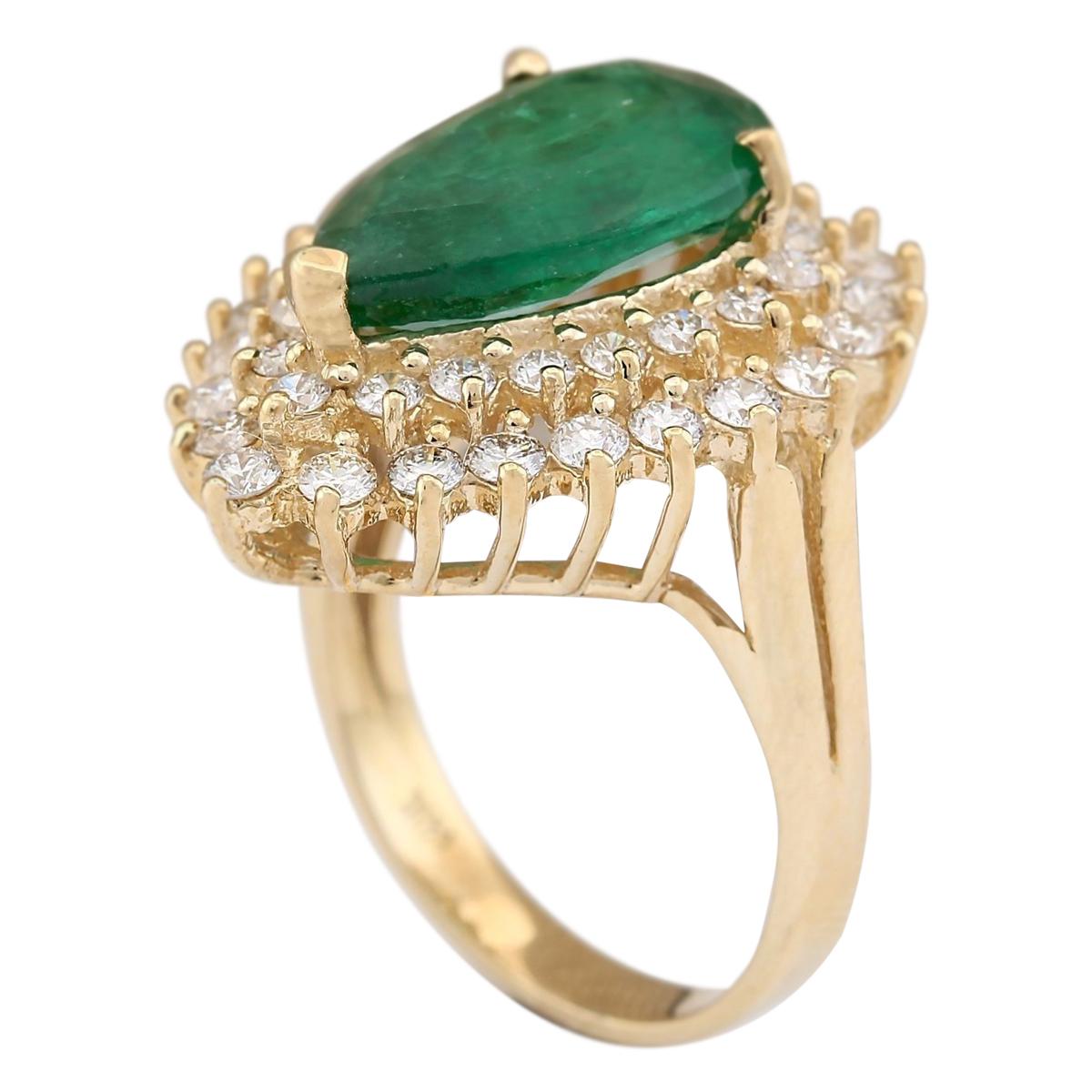 Modern Emerald Diamond Ring In 14 Karat Yellow Gold  For Sale