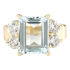 Natural Aquamarine Diamond Ring In 14 Karat Yellow Gold 