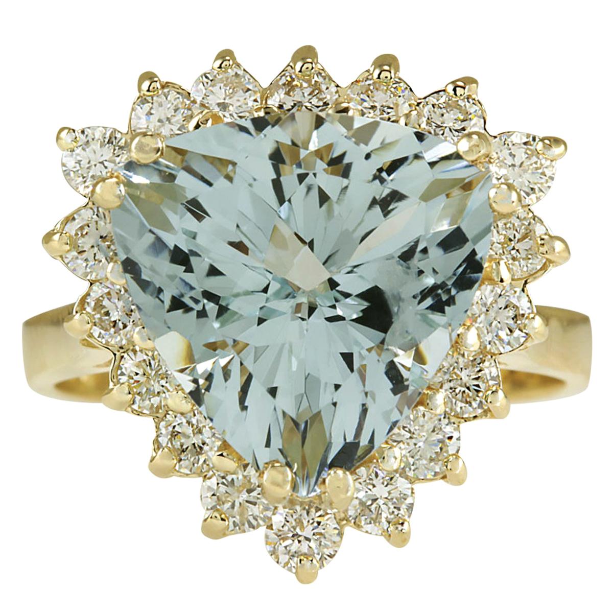 Natural Aquamarine 14 Karat Yellow Gold Diamond Ring