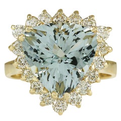 Natural Aquamarine 14 Karat Yellow Gold Diamond Ring