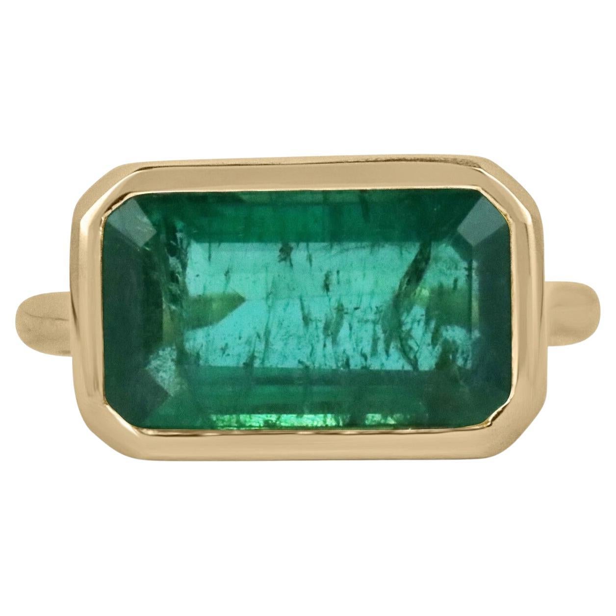 5.84 Carat Natural Zambian Eep Green East to West Bezel Set Ring 18K For Sale