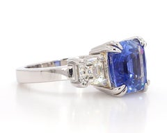 5.84 Carat No-Heat Ceylon Sapphire Three-Stone Ring in Platinum