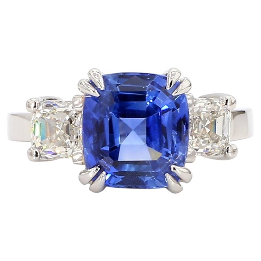 5.81 Carat No-Heat Ceylon Sapphire Three-Stone Ring in Platinum