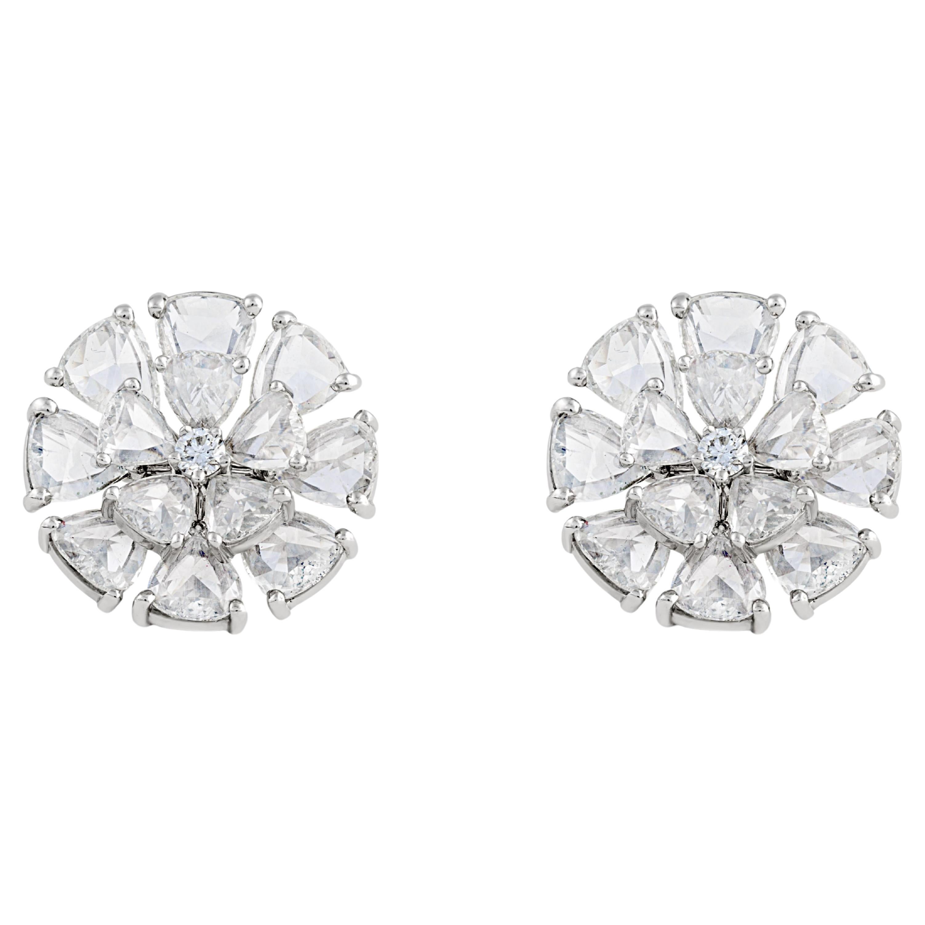 5.84 Carat Rosecut Natural Diamond Stud Earrings in 18K Gold