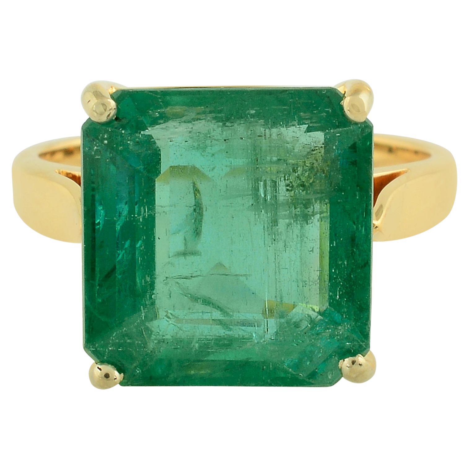 5.84 Carat Solitaire Zambian Emerald Gemstone Ring 18k Yellow Gold Fine Jewelry