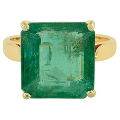Natural 5.84 Carat Solitaire Emerald Gemstone Ring 18k Yellow Gold Fine Jewelry