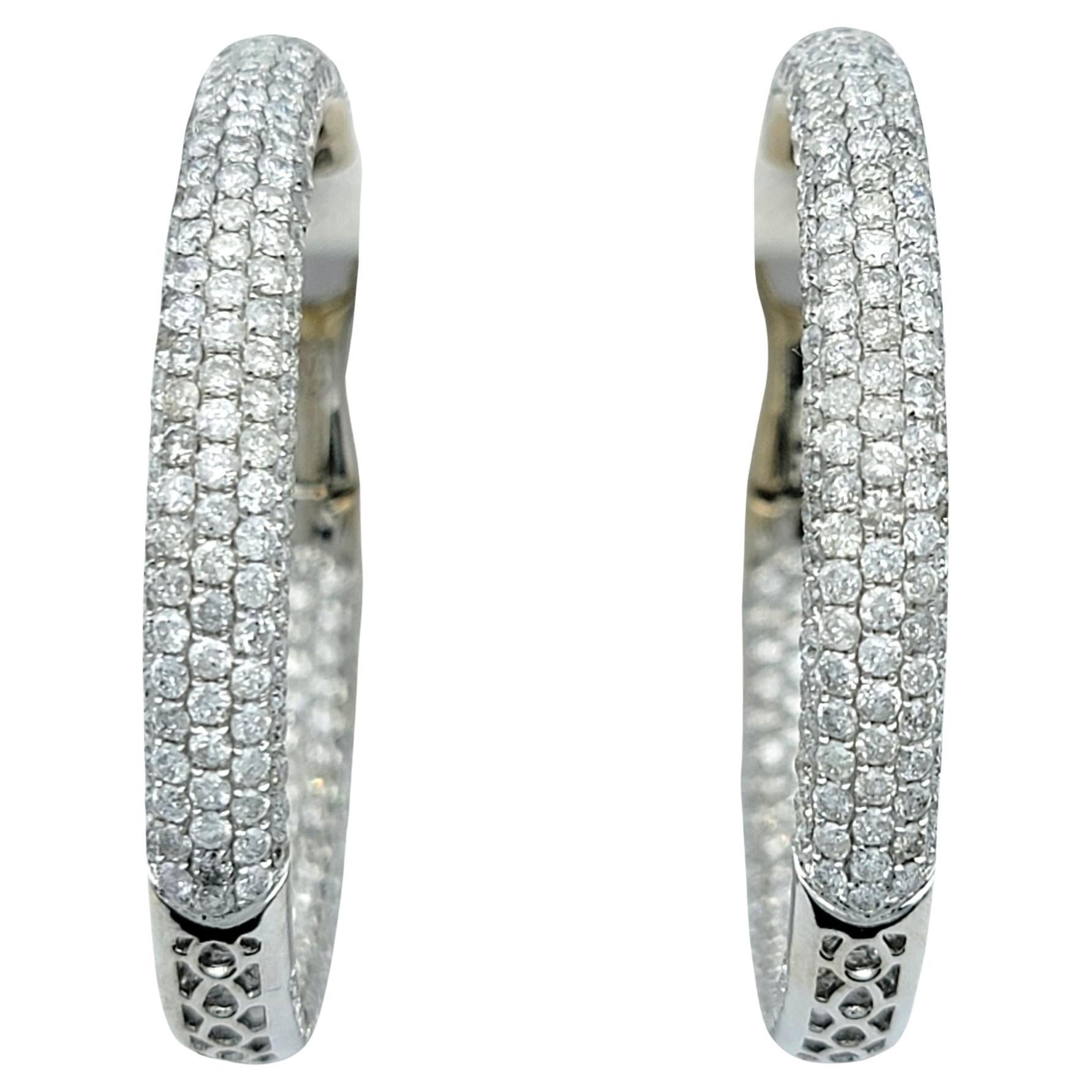 5.84 Carat Total Pavé Set Diamond Inside-Out Hoop Earrings 18 Karat White Gold