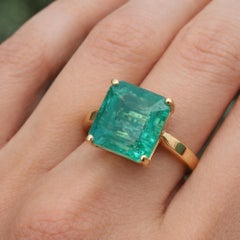 5.84ct Zambian Emerald Solitaire Ring 14 Karat Yellow Gold