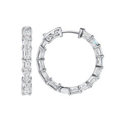 5.84Ctw Emerald Cut Diamond Hoop Earrings in 14K White Gold